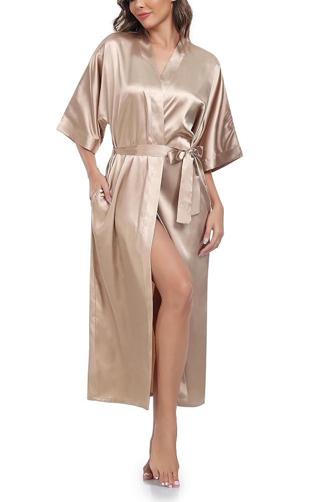 Long Satin Robe with Pockets