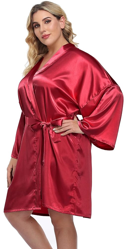 Plus Size Short Satin Robe for Bridal Parties